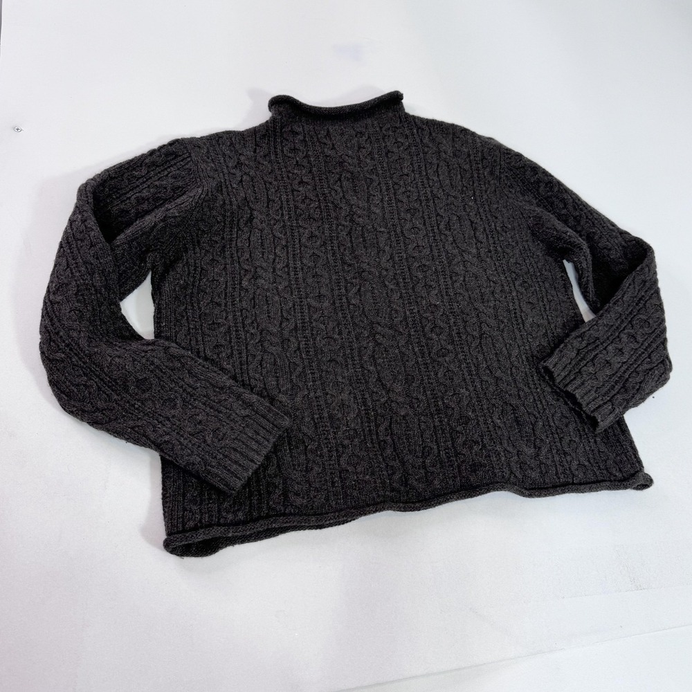 Field Gear Sweater Mens XL Gray Lambswool Mock Neck Cable Knit Pullover Warm